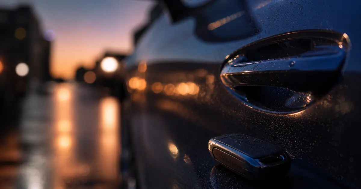 Ouverture de porte voiture : poignée et clé à proximité