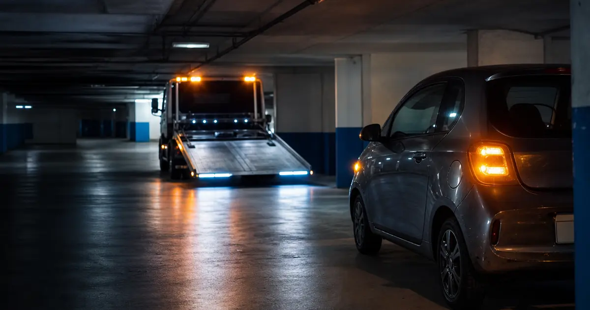 Dépannage en parking souterrain avec dépanneuse bas profil