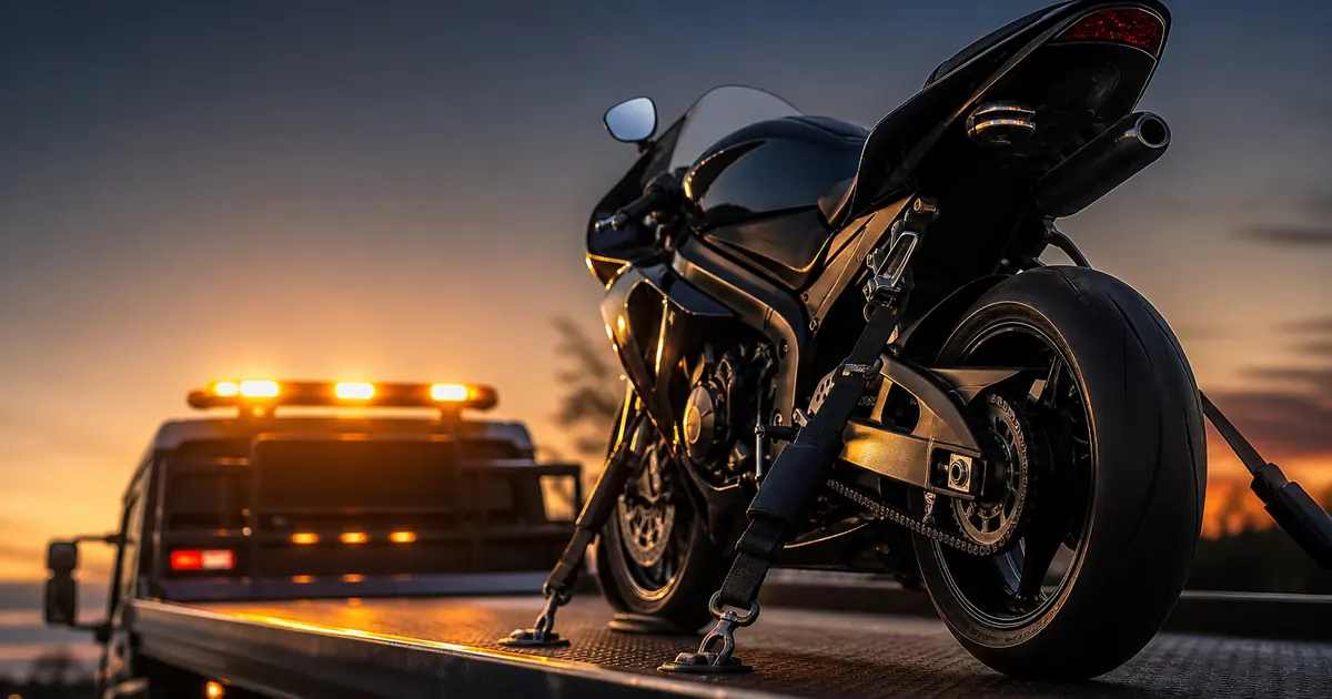 Remorquage moto sécurisé sur plateau avec sangles professionnelles