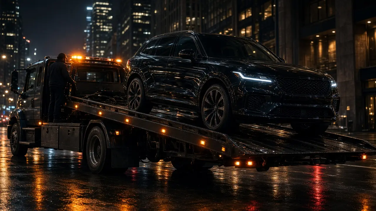 Remorquage automobile et SUV sur plateau en agglomération