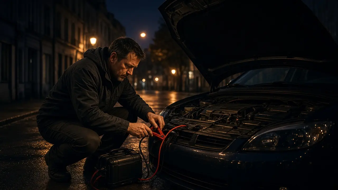 Dépannage batterie : relance avec booster en intervention nocturne