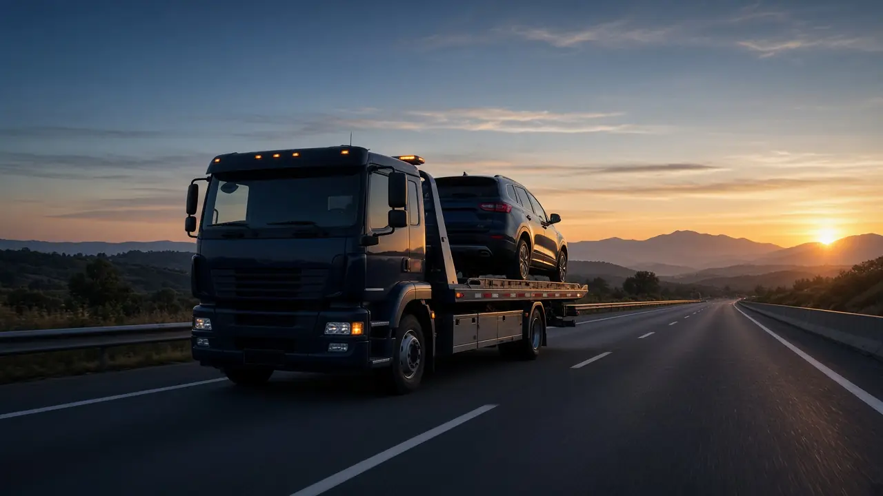 Rapatriement longue distance : véhicule transporté sur autoroute
